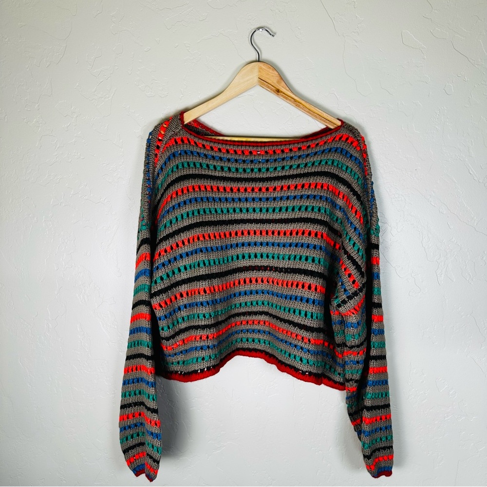 Hyfve Women’s Striped Open-Knit Sweater Oversized Flowy Fit Multicolor Size L - Picture 3 of 6